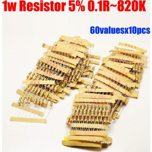1W Carbon Film 5% 60valuesX10pcs=600pcs Resistor Kit 0.1R~820K Resistor Pack