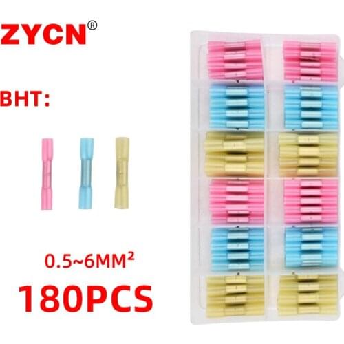 180PCS Electrical Wire Terminal Heat Shrink Butt Crimp Waterproof Insulated Seal Connectors 22-10 AWG 0.5-6 Kit Automobile Cable