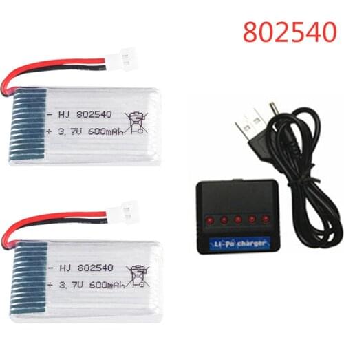 2pcs 3.7V 600mAh 802540 for Syma X5SW X5C X5 QX80 Helicopter 1S Lipo battery + DC 5V 1S RC LIPO Battery Compact Balance Charger