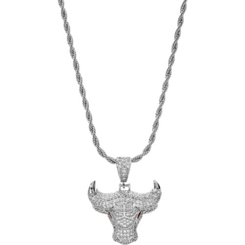 2020 New Fashion High Quality Bull Head Hip Hop Zircon Pendant Women/Men Wedding Party Jewelry Accessories D-043