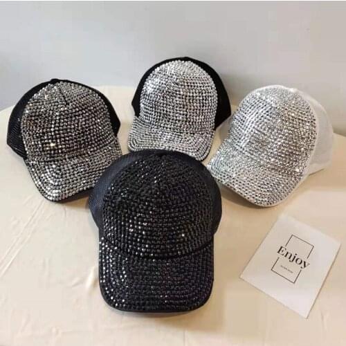 2021 Hat Ladies Korean Fashion Spring Rhinestone Mesh Cap Women Personality All-match Female Baseball Caps Peaked Sun Hats