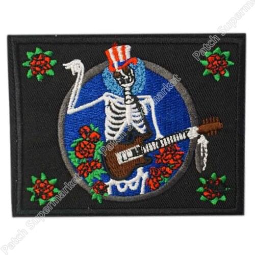 3.5" GRATEFUL DEAD SKELETON AND ROSES Logo Music Band Embroidered IRON ON Patch Rock Punk Heavy Metal free shipping dropship