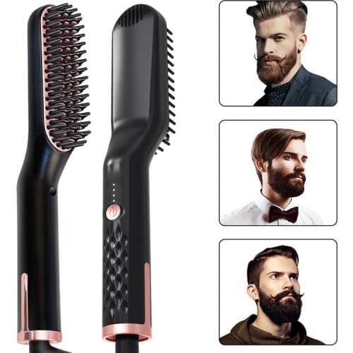 3 in 1 Men Hair Styling Straightener Brush Hot Heating Comb Beard Straightener Brush Professional Hair Style Straight Comb Tool
