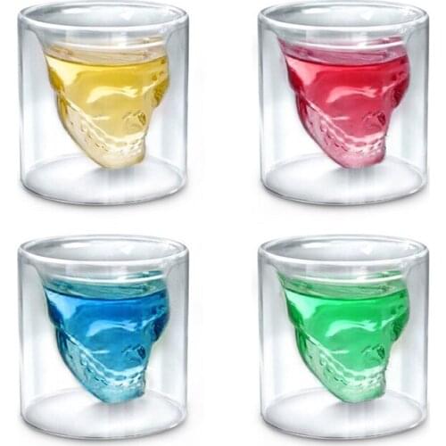 75ml Crystal Skull Shotglass Creative Double Wall Wine Glasses for Cocktail Vodka Scotch Whiskey Funny Drinking Mug for Men