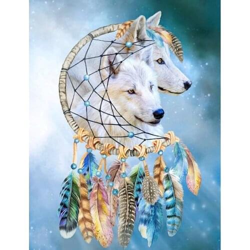 Daimond Painting Full Square/Round Drill Dream catcher wolf Animals Diamond Rhinestone Pebble Cross Stitch Mosaic Picture FG1411