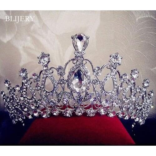 BLIJERY Gorgeous Sparkling Silver Color Crystal Big Wedding Crown Headband Bridal Tiaras Pageant Prom Show Hair Accessories