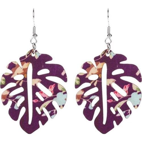 Exaggerated Tropical Plant Earrings For Women Vacation Style Palm Leaf Drop Wooden Monstera Earring Trendy Jewelry Free Shipping