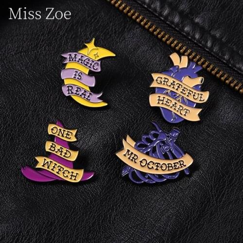 Purple Magic Hat Gothic Brooch Pins Organ Skeleton Heart Brooch Moon Enamel School Bag Lapel Clothes Wearing Jewelry For Doctors