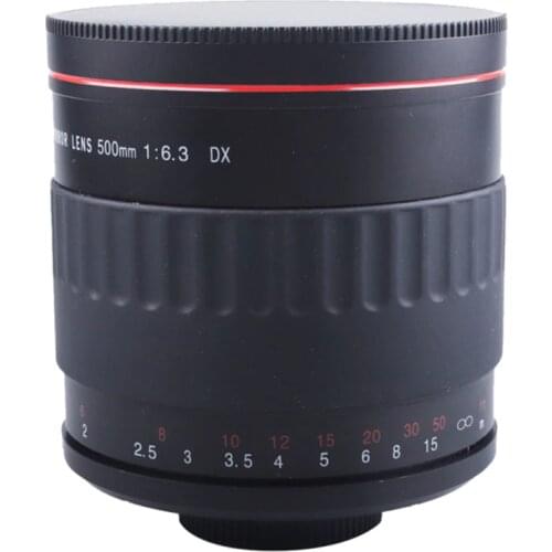 Black 500mm F6.3 Camera Telephoto Manual Mirror Lens + T2 Mount Adapter Ring for Canon Nikon Pentax Olympus Sony Fuji DSLR