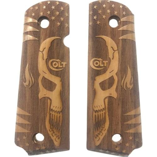 Colt 1911 Colt Written Smiling Face and Flame Pattern Laser Cut Wooden New Design Grips Mod36 Şaftol Painting