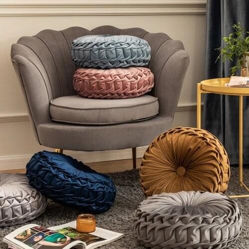 35x35cm Round Cushion Soft Velvet Pillow Solid Color Floor Handcraft Home Decoration Sofa Office Chair Car Decor Butt Cushion