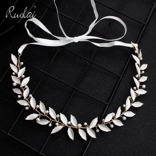 Elegant Pearls Wedding Headband Beaded Headpiece Luxury Wedding Head Wear Wedding Accessories Metallic Leaves Tiara HD33