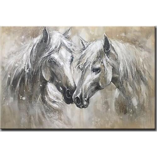 Mintura Oil Painting on Canvas Handmade Wall Art Morden Animal Picture Two horses Paintings for Living Room Poster No Framed