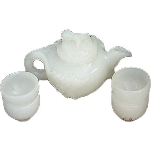 China Handmade Jade Carving Natural White Jade Kungfu Teapots And Bowls In China
