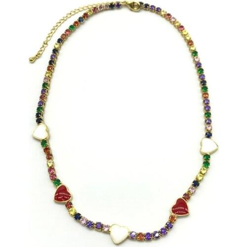 5pcs/lot New Trend Rainbow Zirconia Tennis Chain Chocker With Drop Oil Heart Gold Filled Trendy Women Necklace