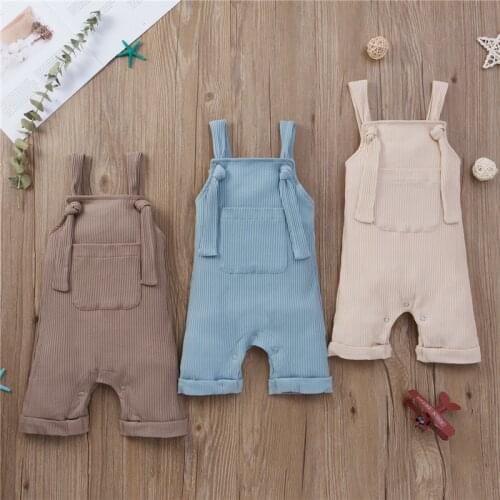 0-24M Infant Sleeveless Jumpsuit with Large Pockets, Adjustable Shoulder Strap Summer Clothing