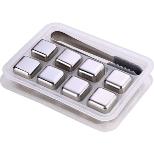 Stainless Steel Ice Cubes Reusable Metal Chilling Stones with Tongs for Bar Club Whiskey Wine Beer