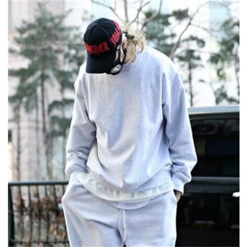 Big tide mens new solid color round neck loose fashion fashion jacket head sanitary clothes spring and autumn coat top Korean s