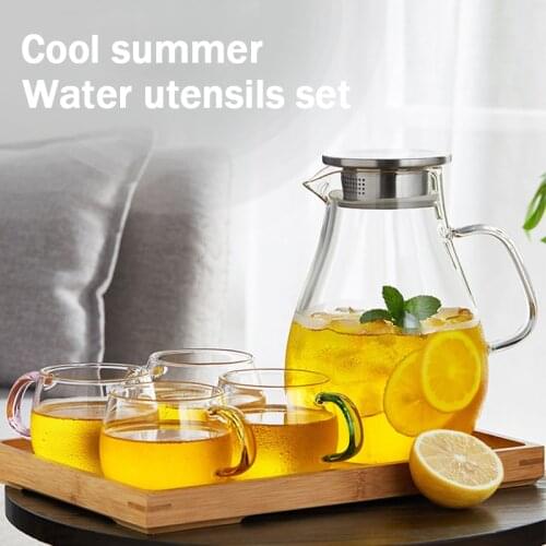 Borosilicate Glass Pitcher with Lid and Spout Thickened Glass Kettle Cold and Hot Water Carafe Teapot Set Beverage Dispenser