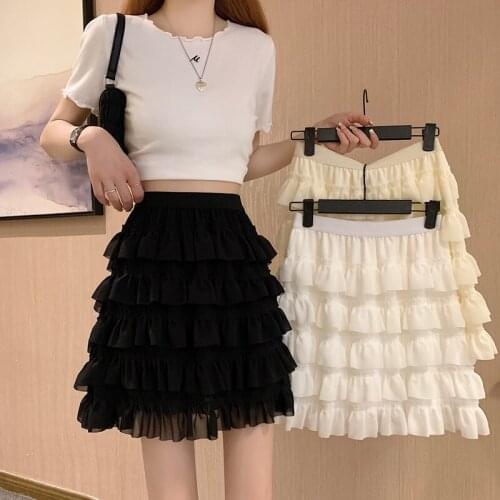 Summer High Waist Mini Skirts Women Korean Style Cute Sweet For Girl Cake Short Skirt Solid All-Match 2021 Jupe Longue Femme
