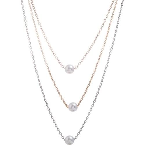 Multilayer Necklace Faux Pearl Metal Pendantwith multi-layered collarbone chain Necklace Charm Necklace for Women
