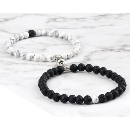 Fashion Couple Magnet Bracelet Vintage Natural Lava Stone Beads Distance Lovers Matching Bracelets&Bangles Friends Jewelry Gift