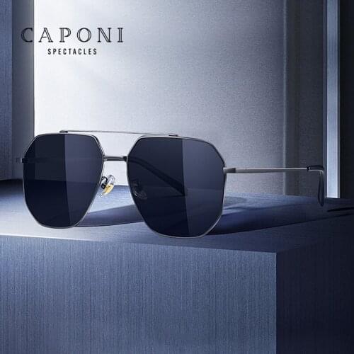 CAPONI Polarized Men Sunglasses Double Bridge Brand Design Alloy Black Shades For Male Car Driving Ray Cut Sun Glasses CP21007