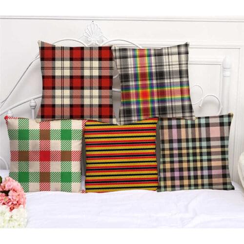 Throw Pillow Cases Scottish Plaid Checkerboard Painting Cushion Cover 45x45 Home Living Room Decoration Linen/Cotton Pillowcover