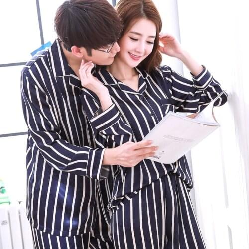 New Korean Version of Silk Pajamas Men Long Sleeve Two-piece Suit Household Clothing Women Couples Spring Autumn Sleepwear H5523
