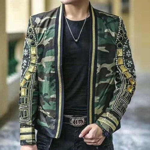 Autumn Winter Man Suit Heavy Nail Pearl Leisure Time Small Suit Jacket Blazer Hombre Singer Jacket Men DJ Host Men Blazer Jacket