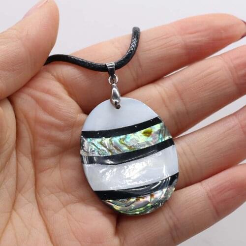 Natural Shell Necklace With Egg-Shaped Pendant Leather Cord 2MM Charms For Elegant Women Love Romantic Gift