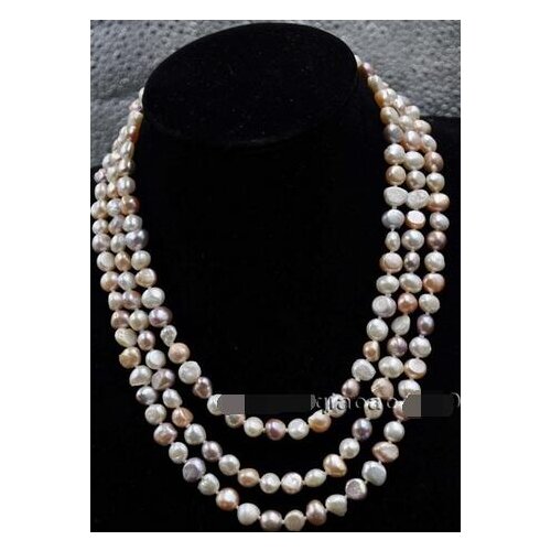 Genuine 60 inch length 8 mm freshwater culture Baroque pearl necklace>>> women jewerly Free shipping