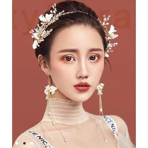 Baroque Gold Hair Jewelry Hairband Set Chinese Wedding Hair Accessories Bridal Headdress Tiara Crown Headband Women Hairwear