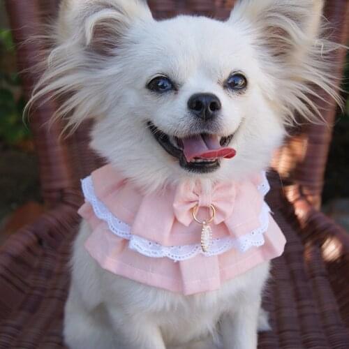 Adjustable Pink Color Pet Flower Lace Bib Pet dogs drool towel Teddy sweet Princess Scarf Bib handmade Pet Necklace and Collar