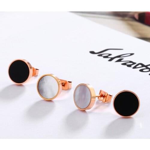 YUN RUO Rose Gold White Black Enamel Stud Earring Couple Titanium Steel Fashion Jewelry Birthday Gift Never Fade Drop Shipping