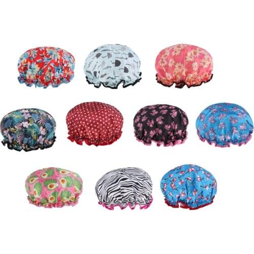 Bath Cap Flower Printed Hat Protection Hair Adult Shower Caps For Saunas Shampoo