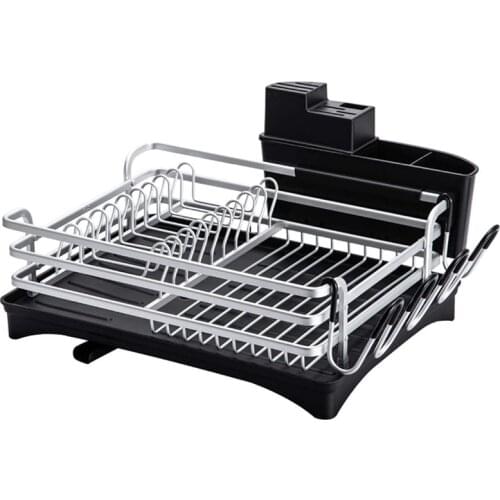 Dish Drying Rack, Compact Rustproof Dish Rack and Drainboard Set, Dish Drainer with Adjustable Swivel Spout