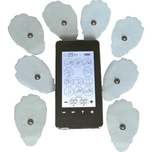 FDA Dual Output Touch Screen Smart Tens Massager Electronic Pulse Massager Device Back Knee Pain Relief With 8 Pcs Electrode Pad