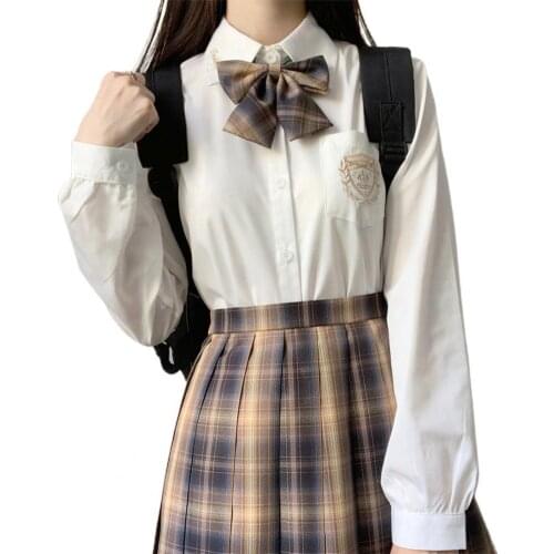Spring Summer Female Jk Tight Cuffs Uniform Top Good Fit Smooth Polyester Cute Long Sleeves Japanese School Uniforms Women 2021