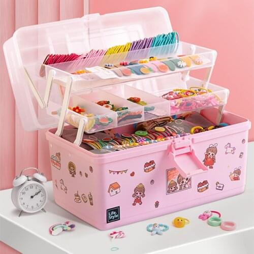 Childrens Hair Accessories Storage Box Multilayer Desktop Cosmetics Jewelry Manicure Box Three-layer Storage Box