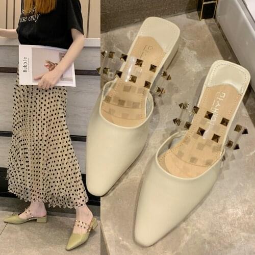 Zapatos Mujer Womens Summer Footwear Stylish Studs Pointed Straps Outdoor Concise Elegant Slippers Designer Women Shoes U24-66