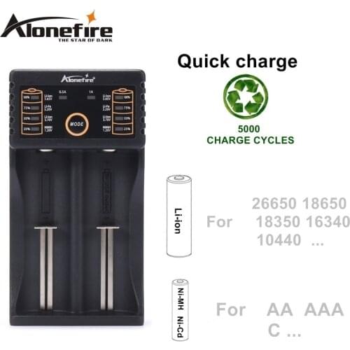 Alonefire MC202 18650 charger 1.2V 3.7V 3.2V 3.85V AA/AAA 18350 26650 14500 16340 NiMH lithium battery flashlight USB charger
