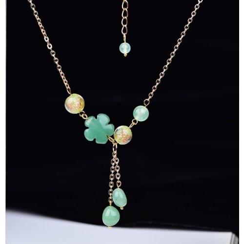 Chinese Jade Necklace Hanfu Lucky Charm Ethnic Style Women Chains Necklace Agate Pendant Jewelry Gifts for Girlfriend