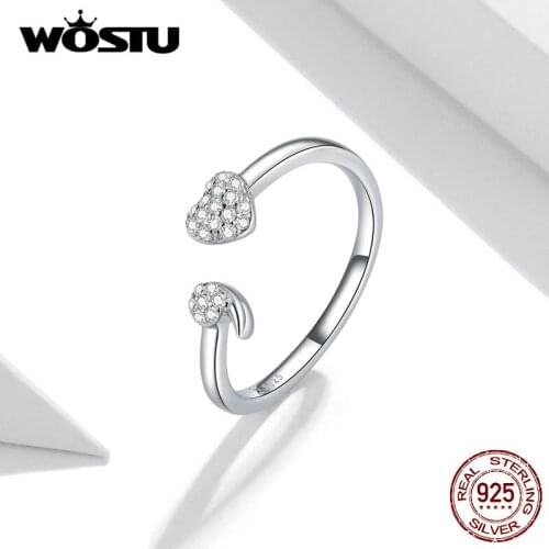 Wostu Rings 100% 925 Sterling Silver Heart CZ Shaped Finger Rings For Women Party Wedding Simple Fine Jewelry Gift DXR706