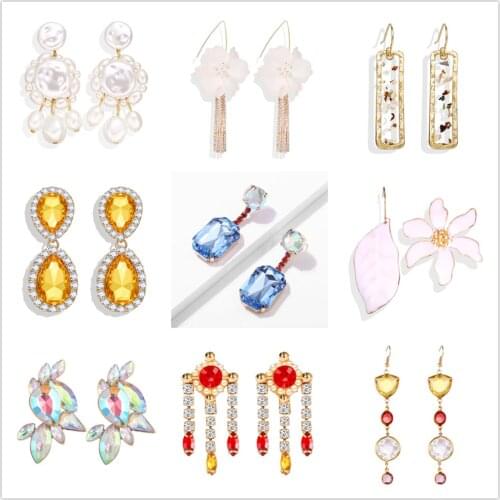 Boho Vintage Geometric Drop Earrings For Women 2020 Colored Crystal Flower Leave Earring Set Female Jewelry Valentines Day Gift