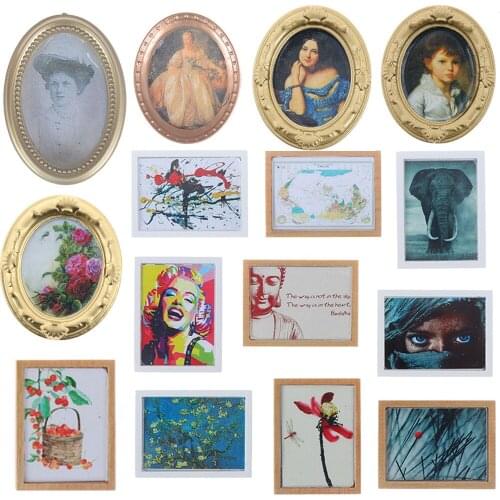 1:12 Vintage Frame Mural Wall Painting for Dollhouse Dolls House Living Room Bedroom Furniture Decor Toys Miniature