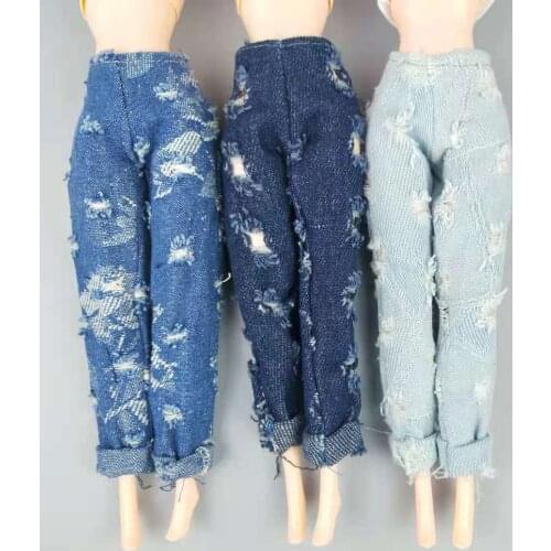 1/6 BJD Clothes 3pairs/lot Ripped Denim Jeans Pants Outfits For Barbie Doll Clothes Trousers Casual Wear 11.5" Dolls Accessories