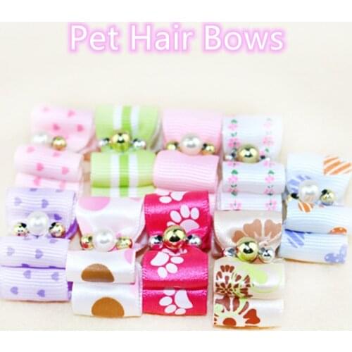 10pcs/set Dot Bowknot Mixed Colors Pet Dog Hair Bows Dog Grooming for Dog Puppy Pet Cat Bowknot Puppy Rubber Band 3*2cm