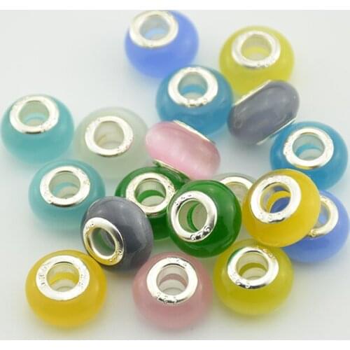 10 Pcs Opal Silver Beads Natural natural stone beads Cat Eye Stone Murano European Czech Bead Fit Europe Charms Bracelet DIY H26