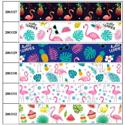 10yards different sizes pink Flamingo printed grosgrain cartoon ribbon